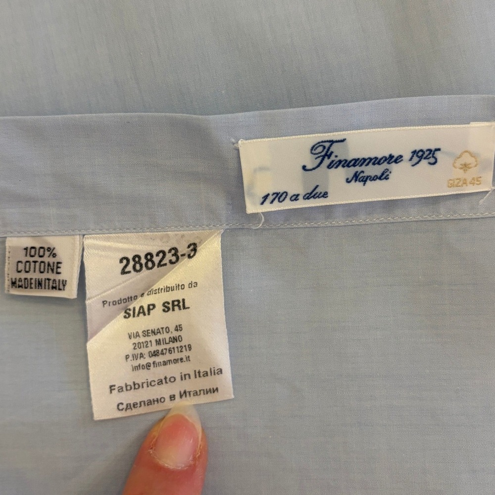 Finamore 1925 Napoli Dress Shirt Mens 18/45 Button Up Italy Cotton Light Blue - Picture 9 of 16